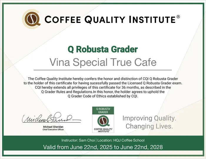 Chứng chỉ Licensed Q Robusta Grader